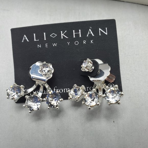 Ali Khan Swarovski crystal stone  jacket earring silver - Picture 2 of 4